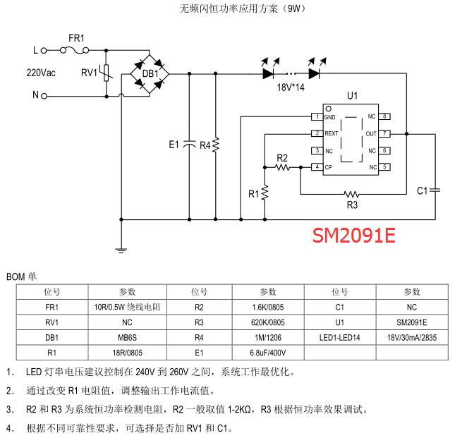 SM2091E-恒功率無(wú)頻閃線性恒流方案(圖1)