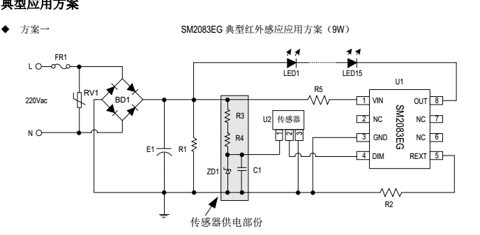 寬電壓輸入高功率SM2083EG線性恒流方案替換CYT1000DE(圖1) SM2083EG典型應(yīng)用方案2