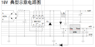 PWM功率開關(guān)電源控制icSM7025家電應(yīng)用比亞成微開關(guān)電源高效(圖5) 18v典型示意電路圖